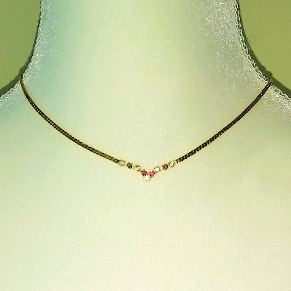 16" Long Vintage Costume 9 Rhinestones Necklace